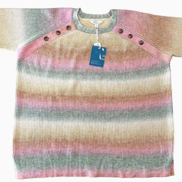 Market & Spruce Striped Button Detail Sweater Pink Blue Multicolor Size 3X NWT - Picture 3 of 10